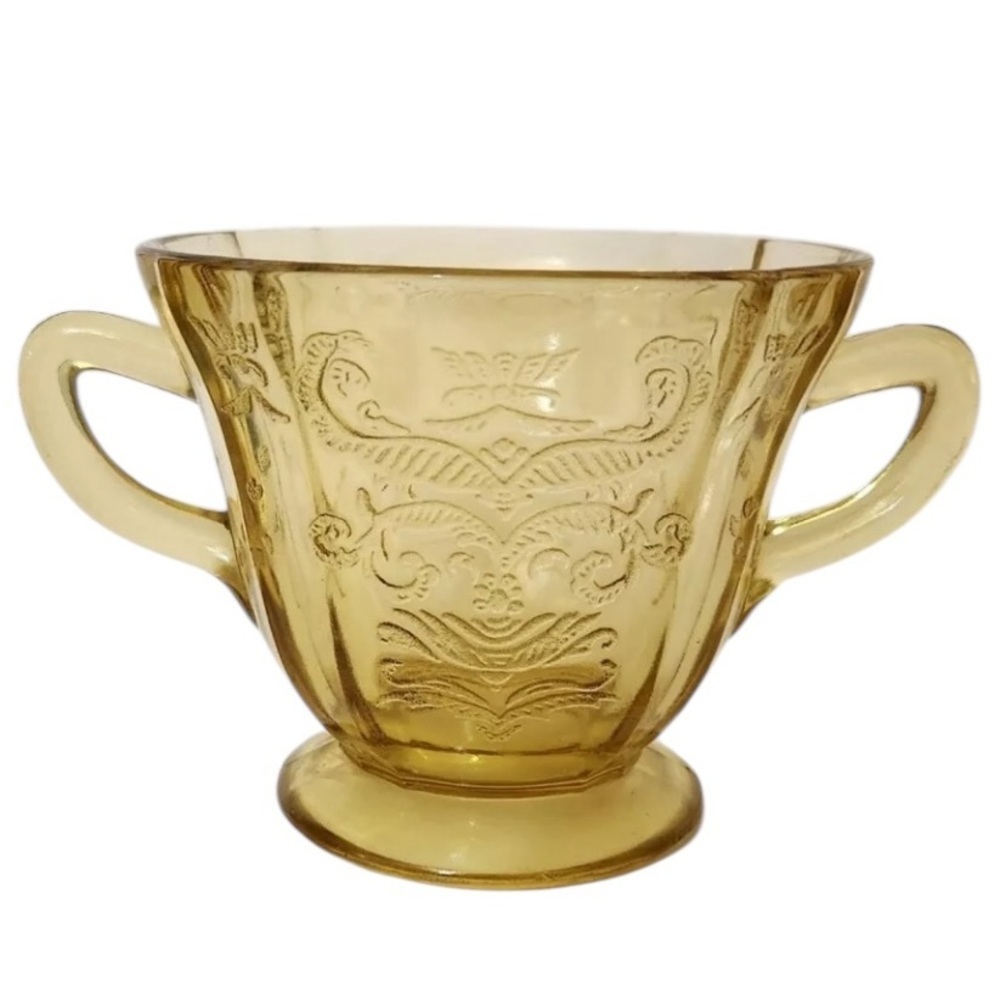 Federal Glass Madrid Amber Footed Sugar Bowl 3" Depression Glass Vintage